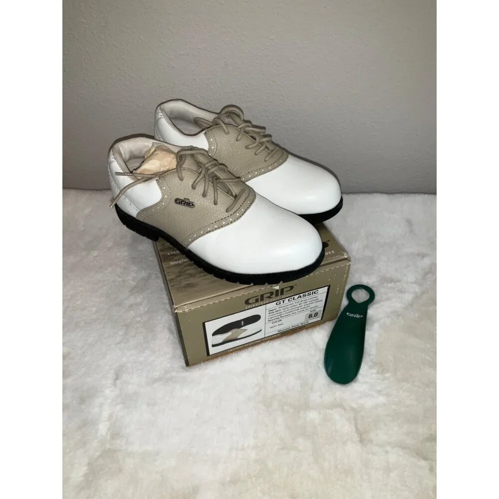 GRIP GT Classic Women's Golf Shoes NEW size 6 White & Tan - Picture 2 of 9
